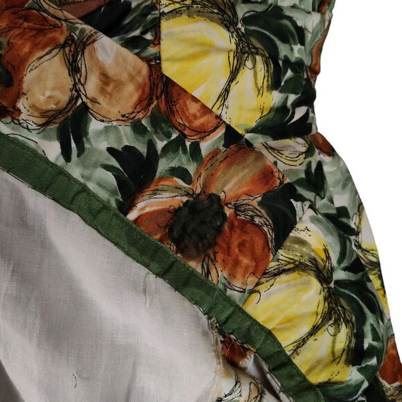 Vintage 50s Boat Neck Fit Flare Dress Size XS Yellow Brown Floral Print Sequin - Picture 13 of 16